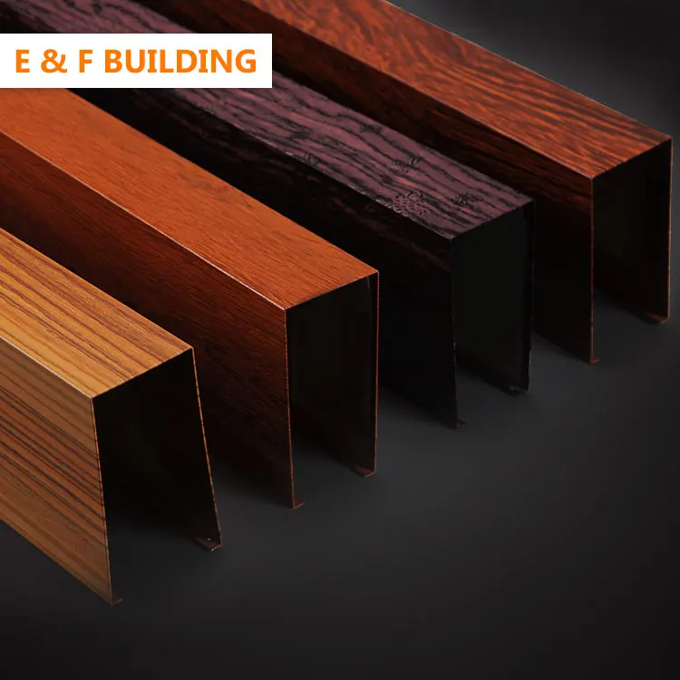 wooden color false wood finish aluminum ceiling design Interior Decoration square steel tube ceiling