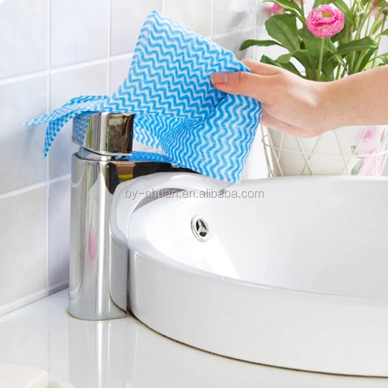 1 Roll Non-Woven Fabric Washing Cleaning Cloth Towels Kitchen Towel Disposable Striped Practical Rags Wiping Scouring Pad