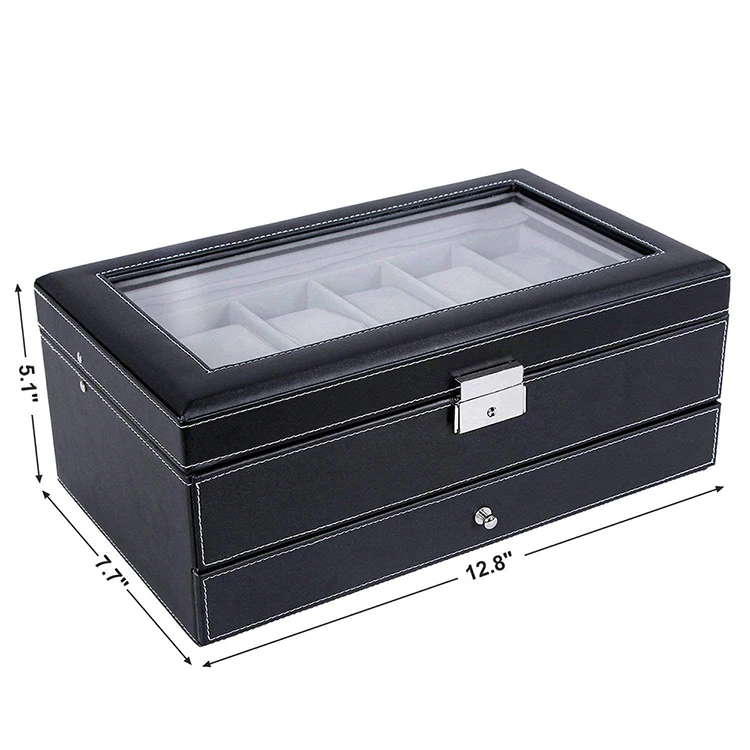 
Hot Sell Custom Large Capacity leather velver wooden Double table watch packaging box 