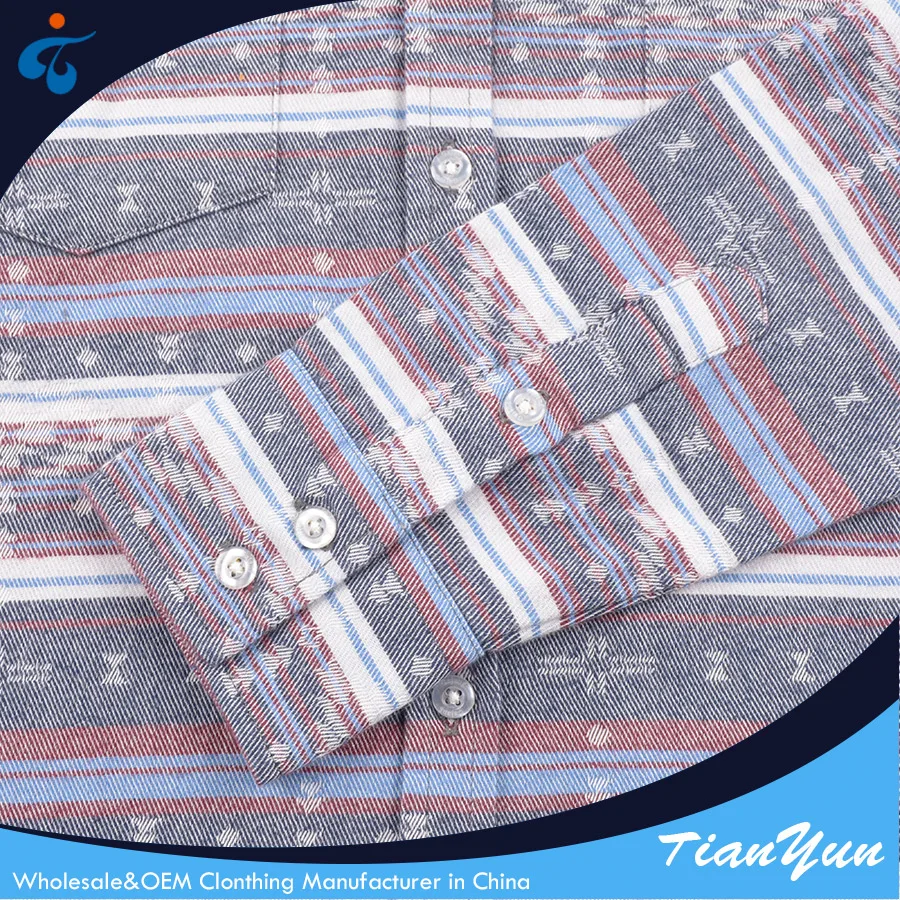 Professional winter beautiful full sleeve cotton jacquard flannel ladies stripe blouse