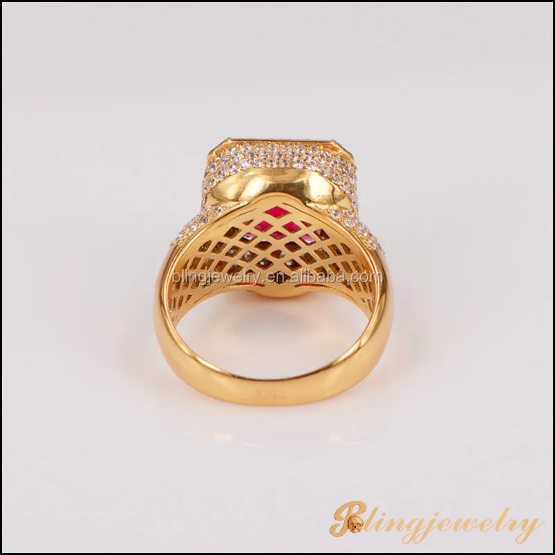 
Hip hop jewelry 18k gold iced out ruby ring designs for men 