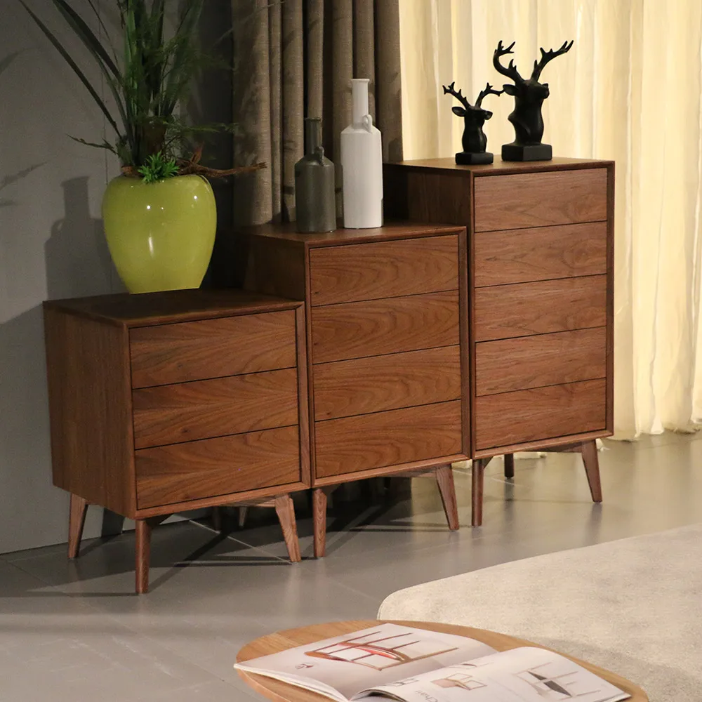 Modern home furniture bedroom side table high legs Recycled pine wood living room cabinet with drawers