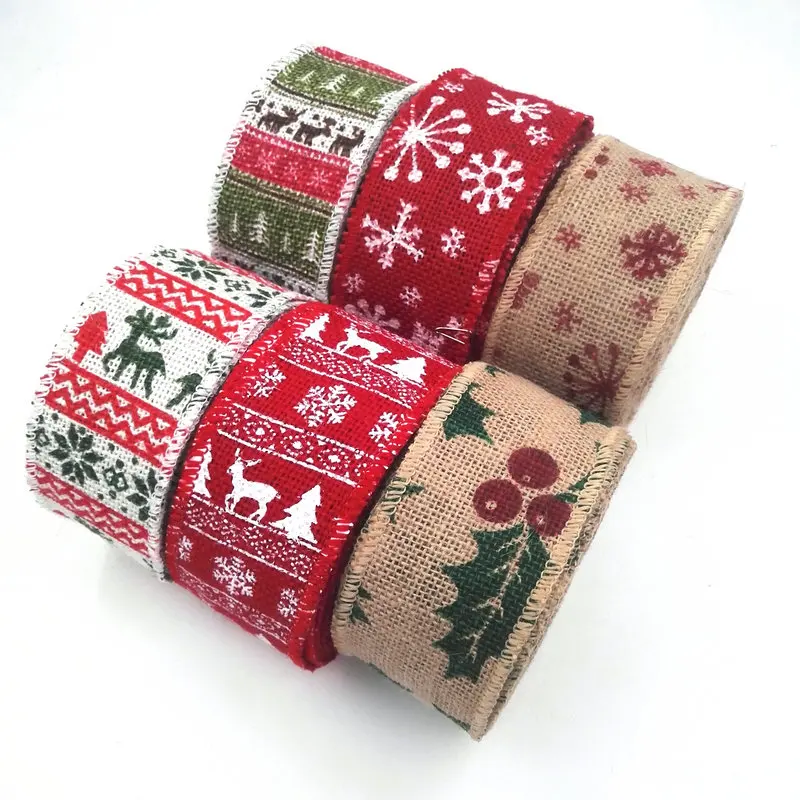 WHOLESALE Christmas Festival Holiday Wedding Party Gift Wrapping Decoration  Printing Jute  Ribbon