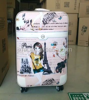 Cartoon Printing PU Leather Material Children Luggage Fashion Valise Embossed logo Kid Luggage Set