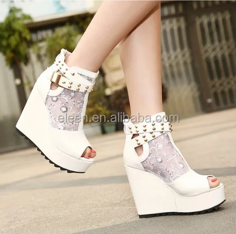 
2015 high heel wedge sandals black peep toe 