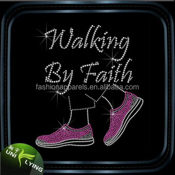 Wholesale Hotfix Motif Hot Pink Sports Shoes Walking By Faith Rhinestone Iron On Transfer Design For T-shirts
