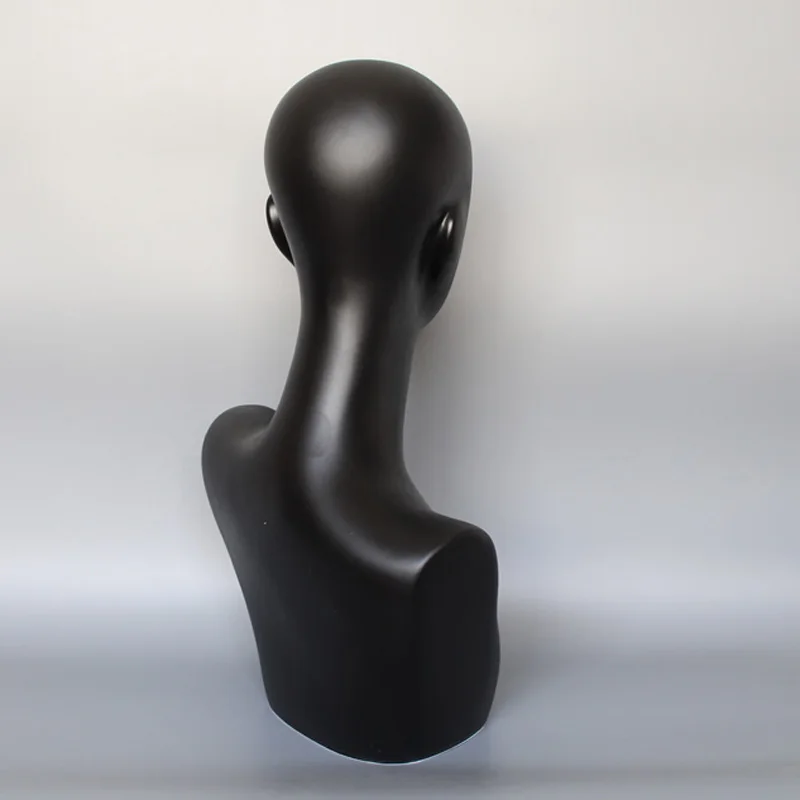 Xinji Fashion Matte Black Female Fiberglass ABS Material Mannequin Head Jewelry Wig Hair Display Model Stand