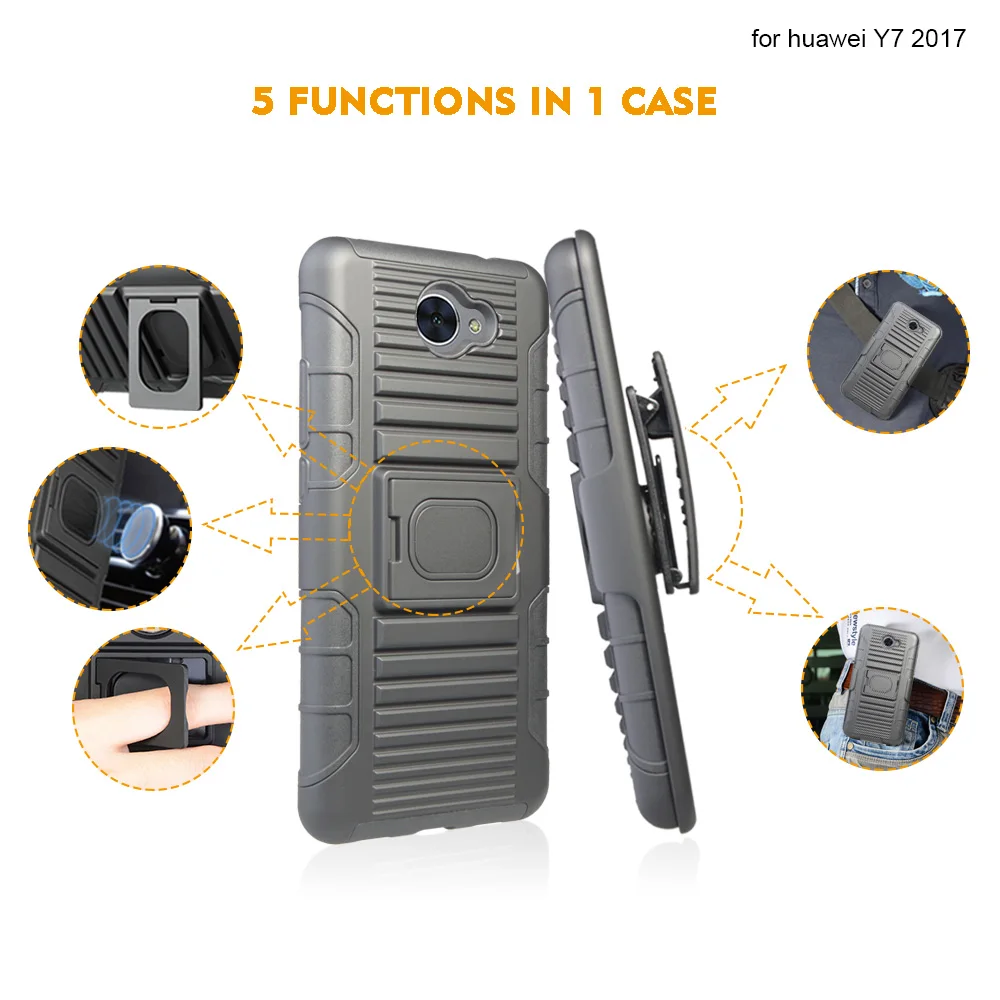Высокое качество Heavy Duty противоударный дизайн 3 в 1 кольцо Броня робота кобура телефона чехол для Huawei Y7 2017