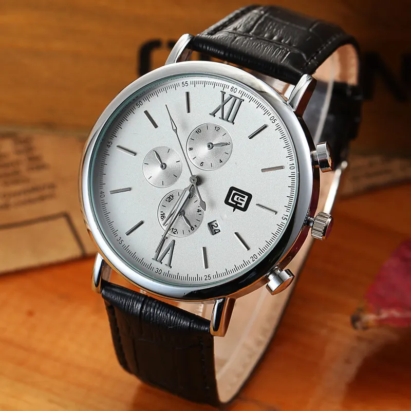 Genuine leather calendar men watches waterproof simple quartz boys watch