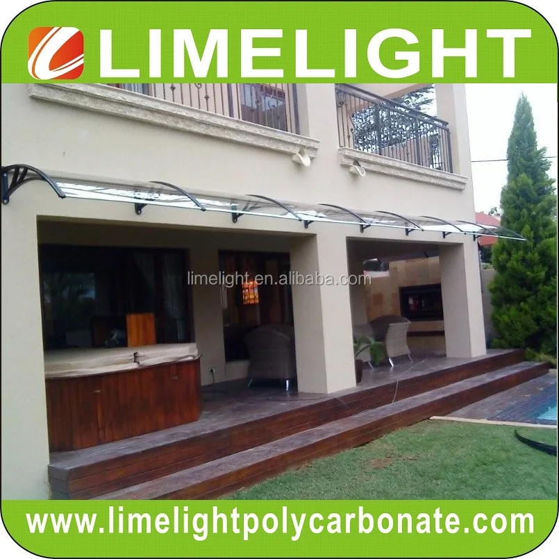 door roof canopy with black engineering plastic bracket and bronze polycarbonate solid sheet for DIY polycarbonate awning