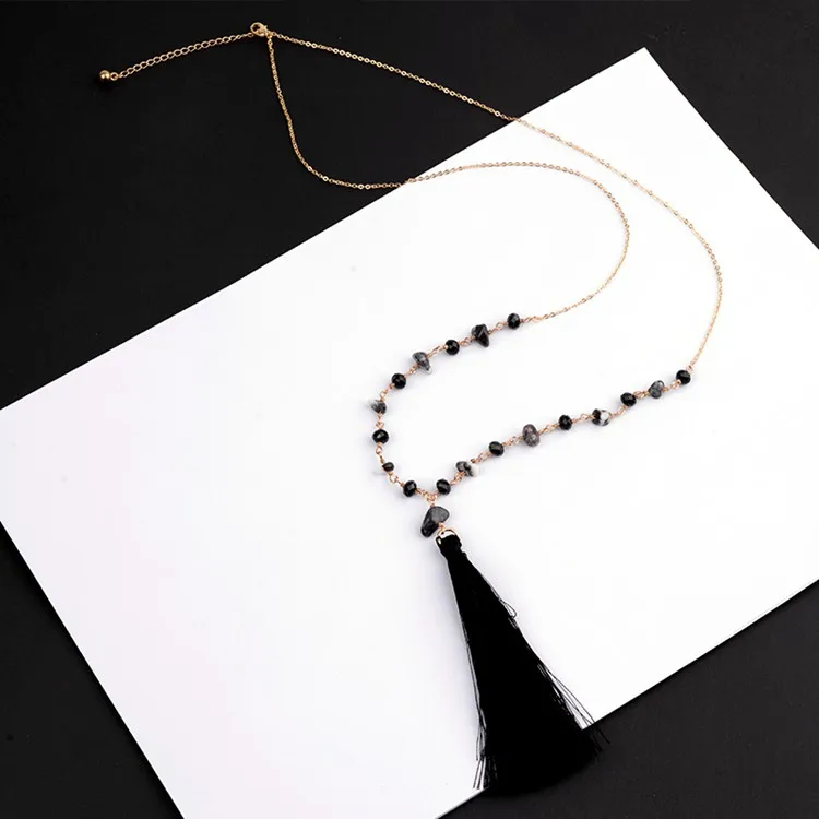 Wholesale Red Yellow Blue Chips Stone Beaded Tassel Necklace