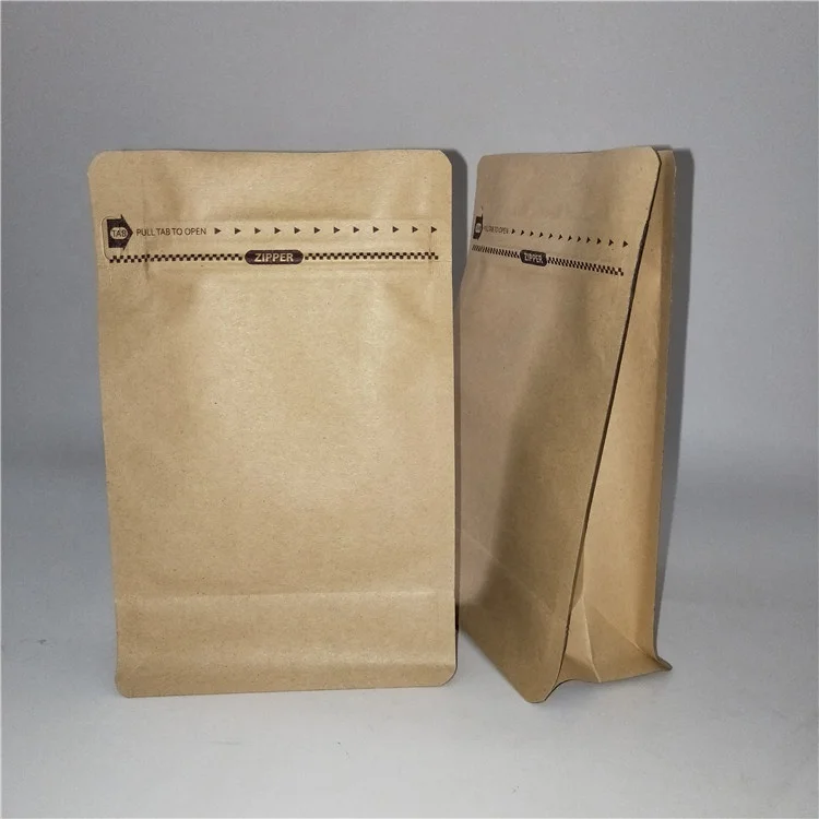 Eco Friendly 250g,500g,1kg 8 Sides Sealed Flat Bottom Zipper Coffee Resealable Kraft Paper Bag with Valve