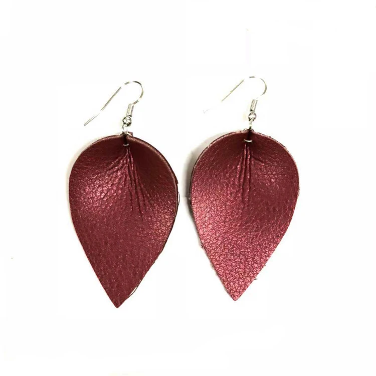 Factory Price 2022 Vintage Earrings Silk Luster Grace Smooth Leaf Leather Earrings