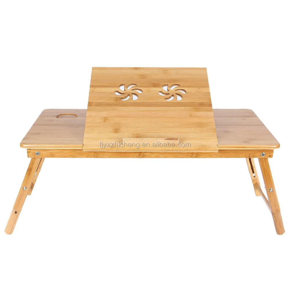 Wholesale Eco-friendly Right/Left handed Laptop Desk Bamboo Foldable Wooden Bed Table Tray With Drawer