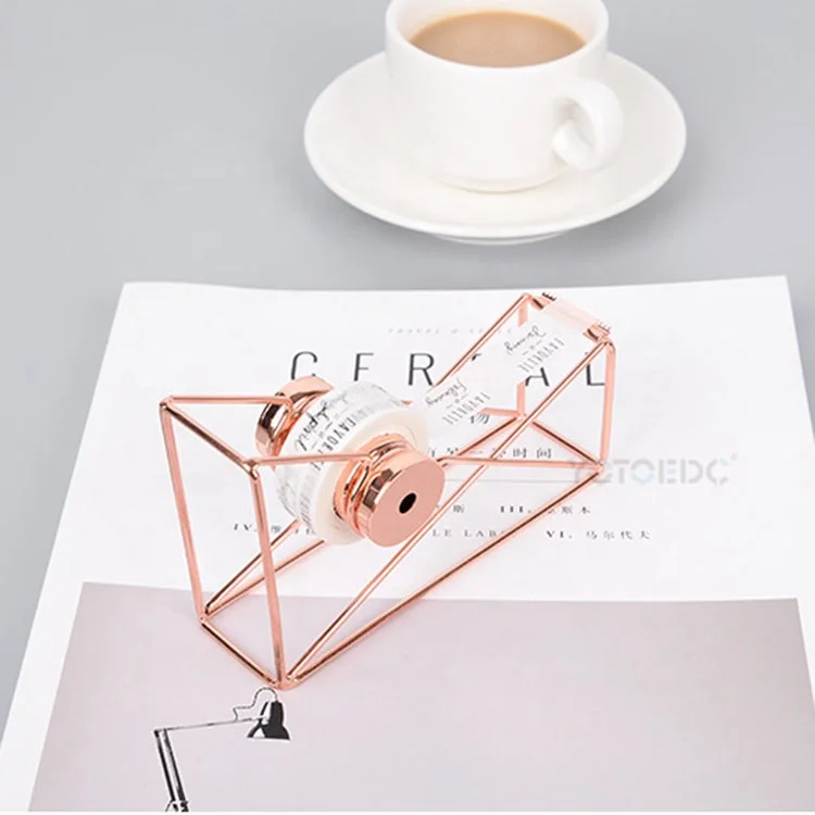 
Novelty Hand Welded Plating Process Rose Gold Iron Office Desktop Automatic Tape Dispenser 