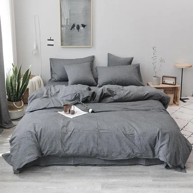 
100% Cotton Washed Yarn Dyed linen fabric Chambray Duvet Cover & Sham Bedding Set 