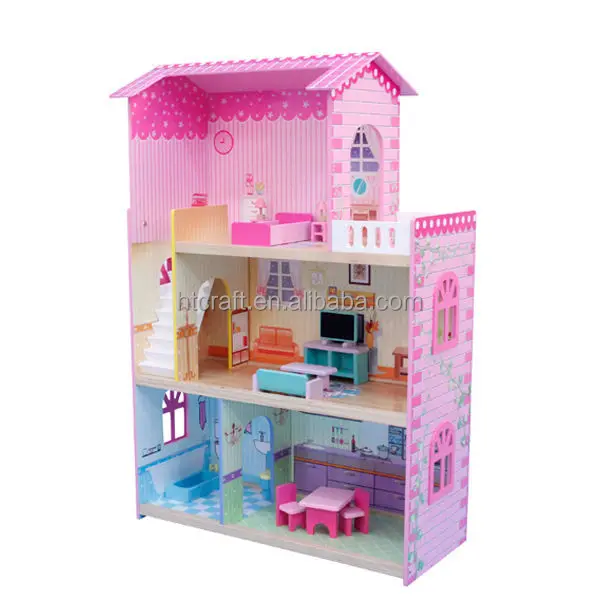 71x29.5x(H)105CM E1 MDF And Pinewood Triple Floors Easy Assembly 18 Inches American Wooden Dollhouse, ASTM963 Standard