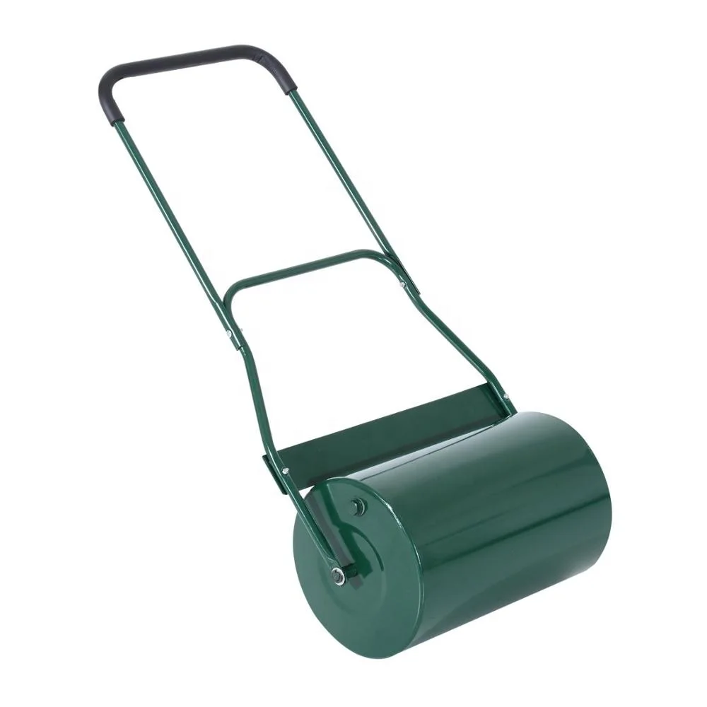 
40L Lawn Roller Drum Scraper Bar Collapsible Handle Water or Sand Filled 32cm Green Garden tools cart 