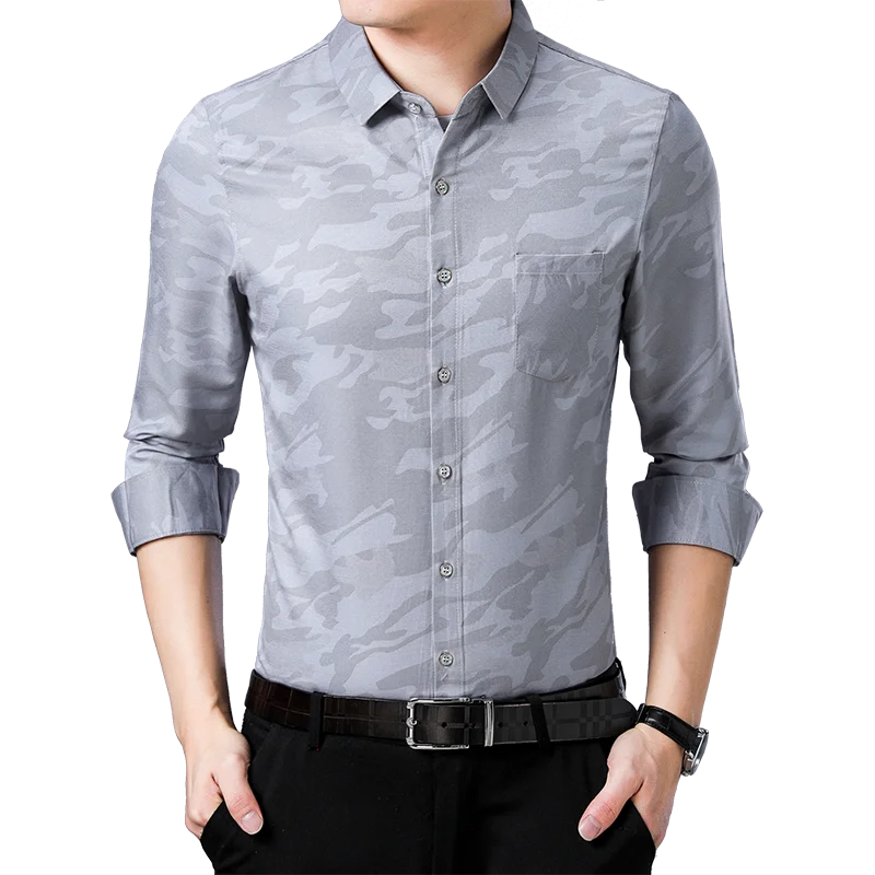 Мужская рубашка с длинным рукавом, Повседневная блузка большого размера с армейским принтом, 2019
