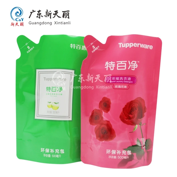 Custom printed shape not leaking 500g 500ml 17.6oz hot sealing liquid detergent pouch stand up flexible plastic packaging bag