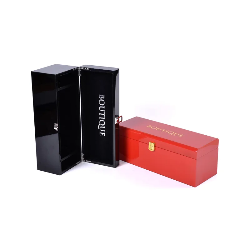 
Wholesale Black Red Piano Glossy MDF Wooden Wine Box With Gold Logo And Accessories 