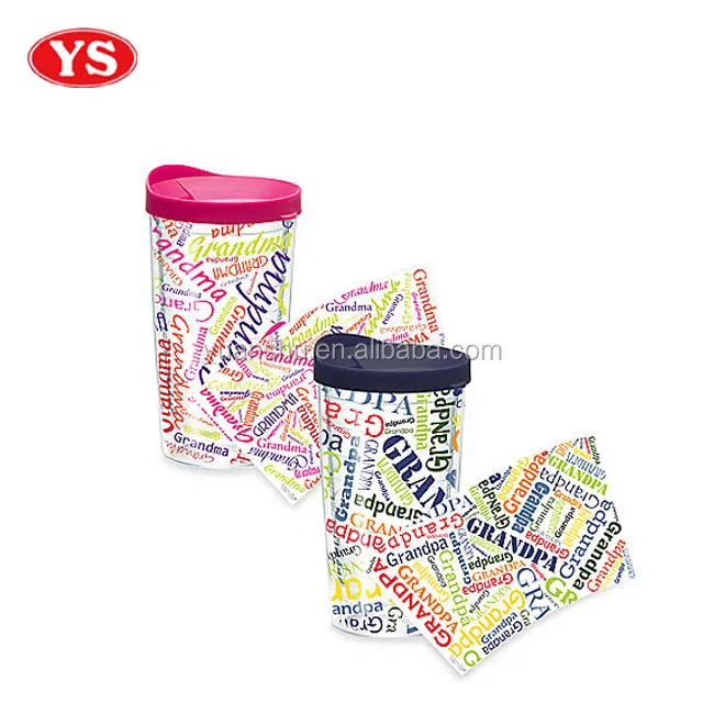 16oz clear double wall photo insert plastic coffee tumbler cup with lid