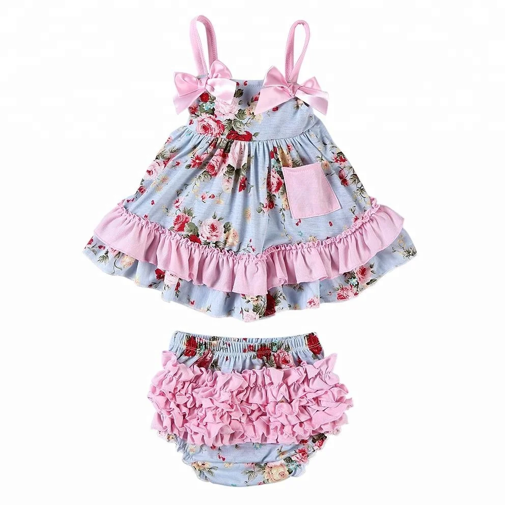 Girls fall boutique outfit swing top and ruffle bloomers outfit for kids baby clothing sets