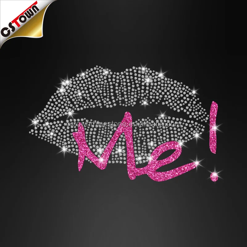 Bling Glitter Iron On Transfer Kiss Me Lady Lip Rhinestone Transfer Motif