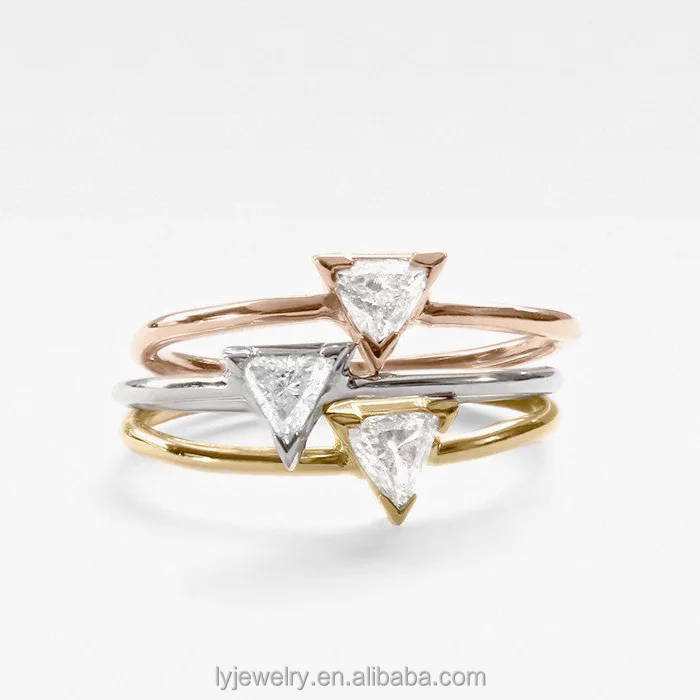 Trendy silver 925 rings man turlish 18k gold triangle zircon finger single stone ring designs