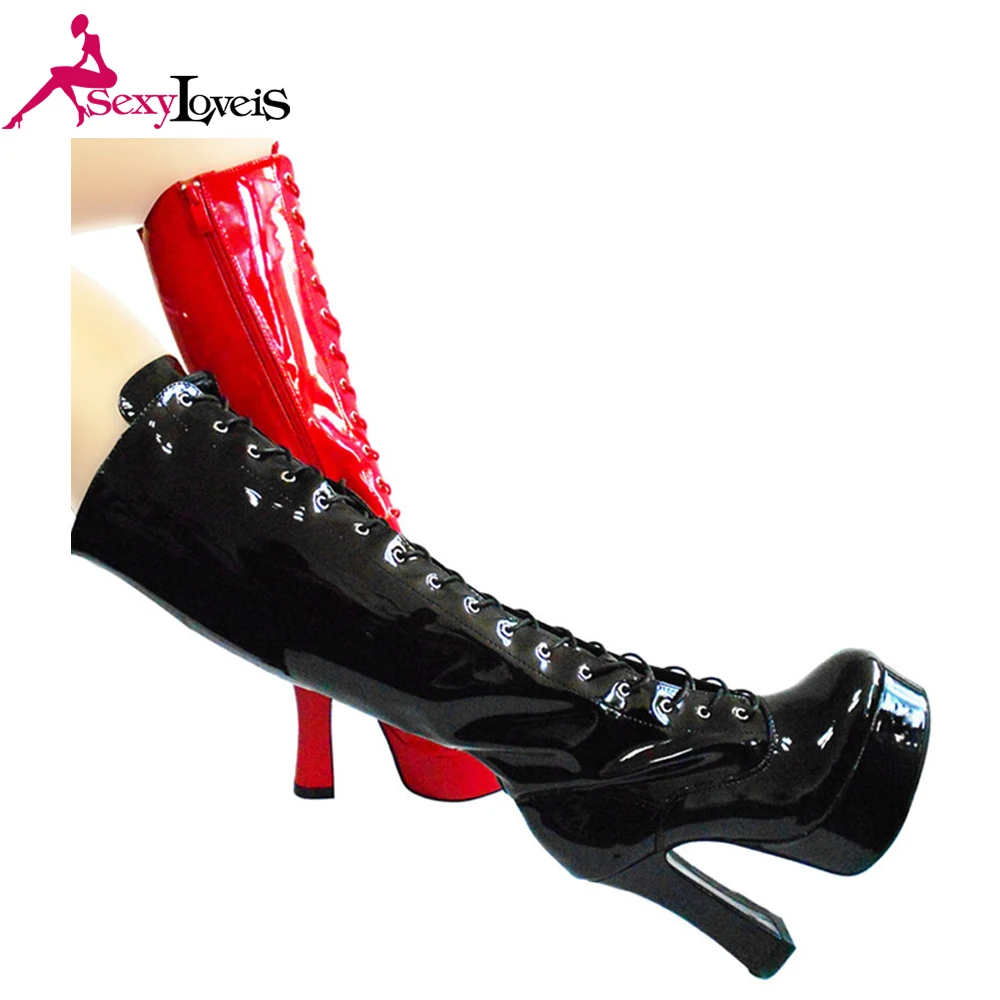 Wholesale big size women boots Shinny PU Popular sexy night club high heels platform Pole dance stripper go-go boots for women