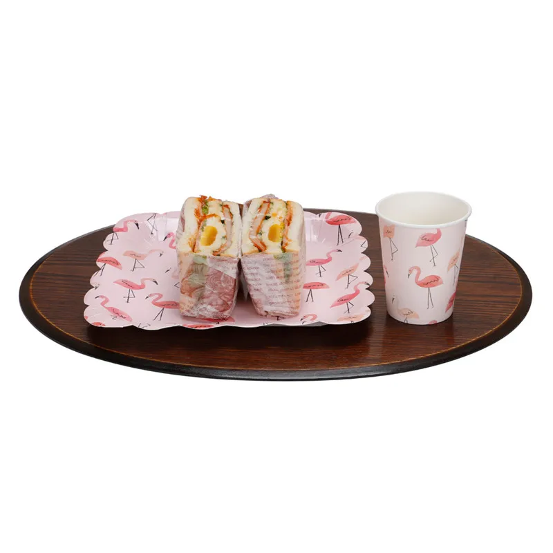 Wholesale New Hot Sell Disposable Vivid  250gsm  9 inch Flamingo Paper Plates with Lace Border