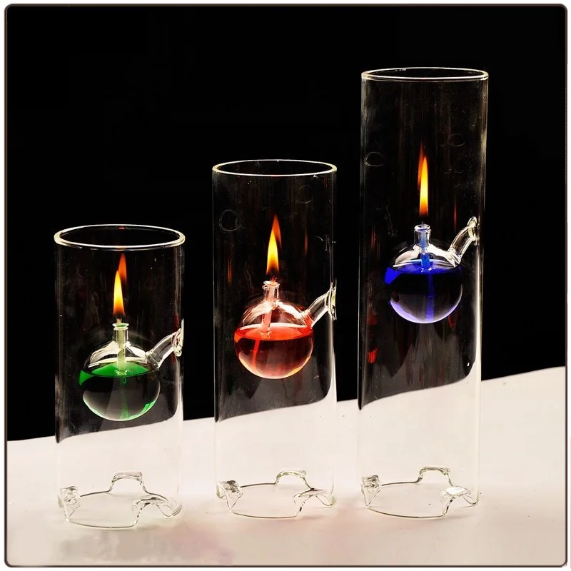 thick clear glass oil candle jar with candle platform