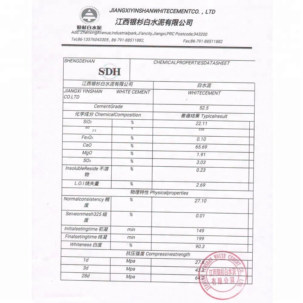 White Portland Cement 52.5N / EN 197-1:2011 for Sale