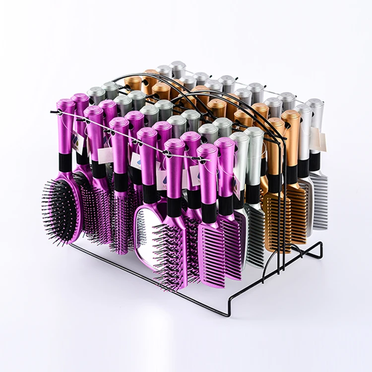 LUXE Professional different style 12/24/48pcs/set plastic massage hairbrush set with iron display rack private label hair brush