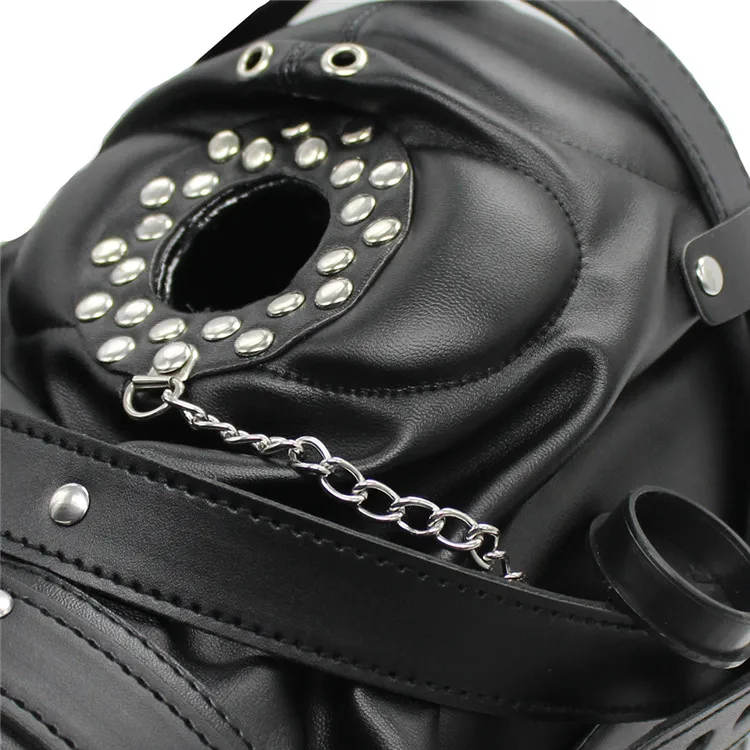 Bdsm Bondage Headgear Sex Toys of Leather Lockable Fetish Blindfold Hood Mask with Silicone Dildo Gag for Couples SM Games