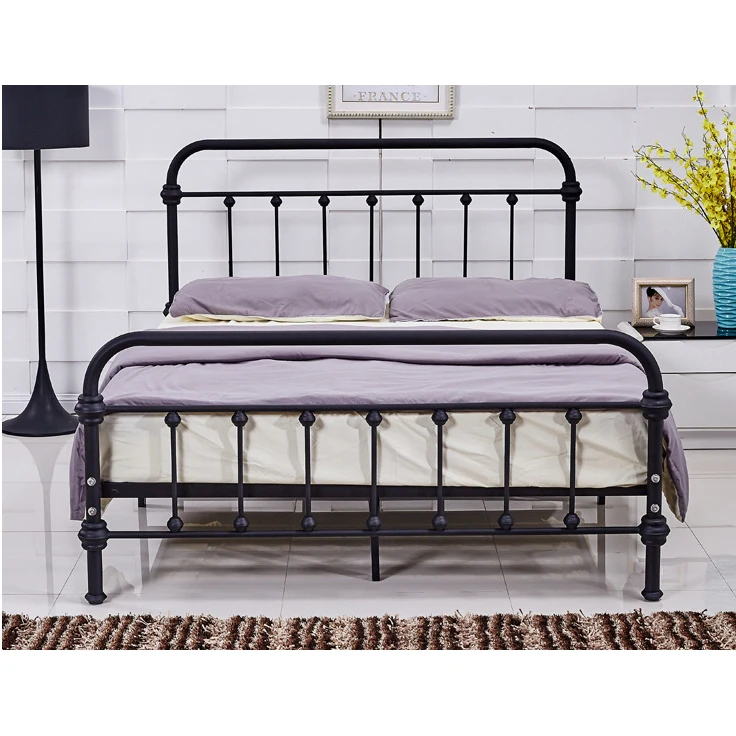 Popular metal bedroom furniture queen bed black stainless steel bed frame