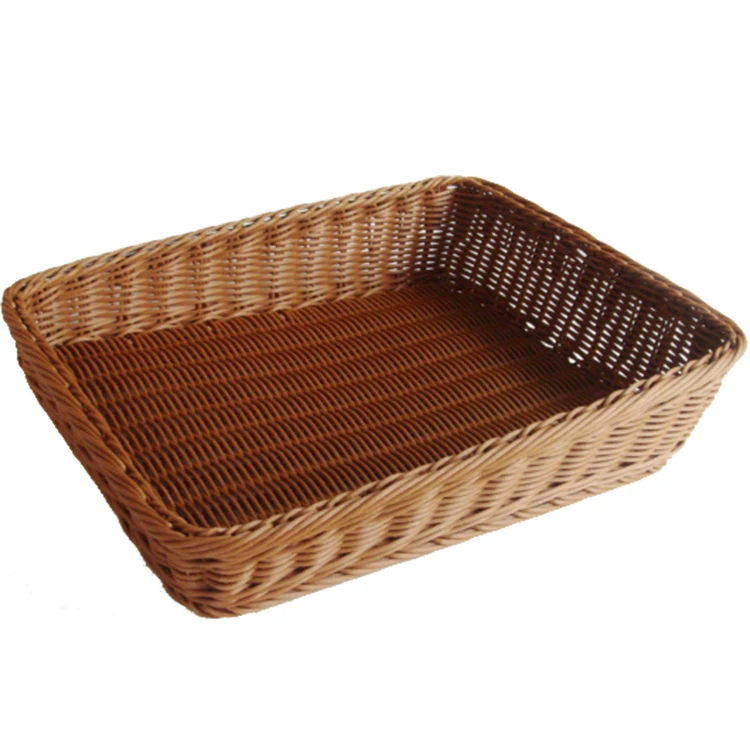 Wholesale customized supermarket vegetable fruit display sloped rattan polypropylene storage basket