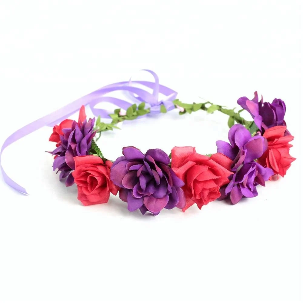 GENYA Fancy Handmade Bridal red rose Flower Crown Bohemia Seaside Hairband rose hair flower crown