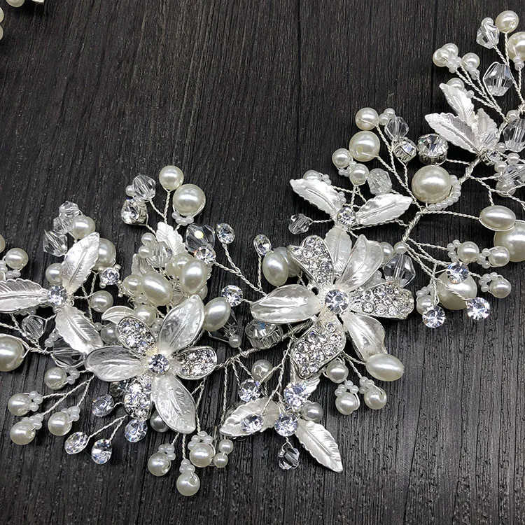 SHSS2025 hot sale flower hair accessories bridal jewelry silver color pearl hair headbands