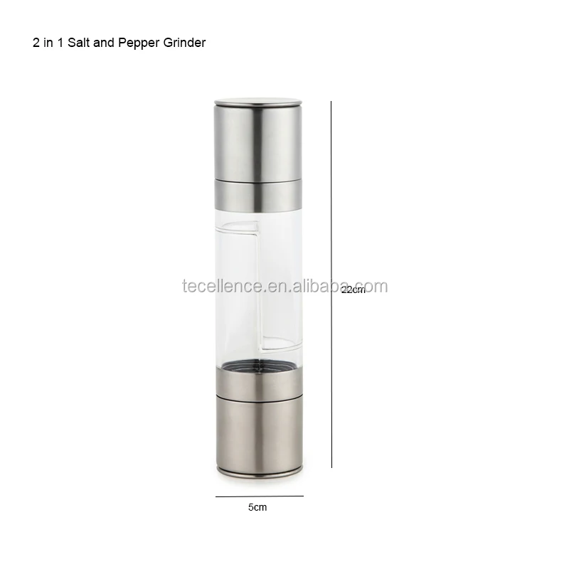 Professional Food Grade Stainless Steel Ceramic Salt and Pepper Shakers Mills Hand Salt Grinder Bottles Transparent