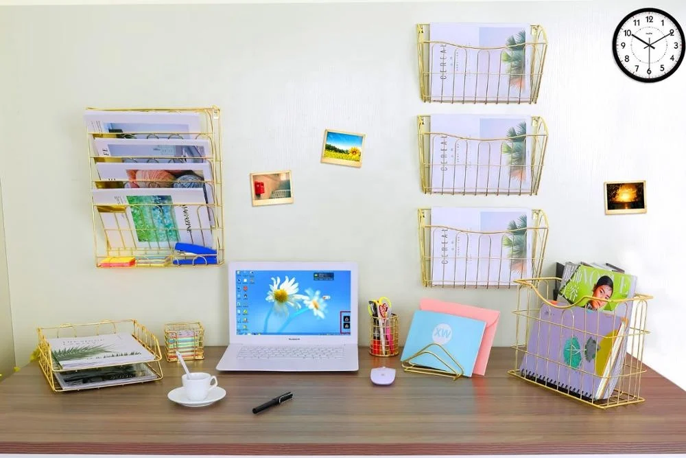 550-97DG новейший составной металлический золотой Настольный органайзер, лоток, корзина для хранения писем