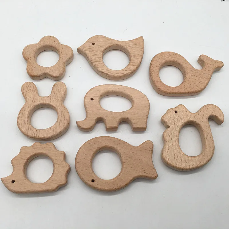 
New Safety Multi Shapes Natural Beech Wooden Baby Teether 