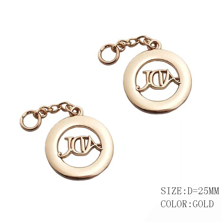 Factory price embossed round shaped brand logo custom metal hanging tag plates labels for clothes