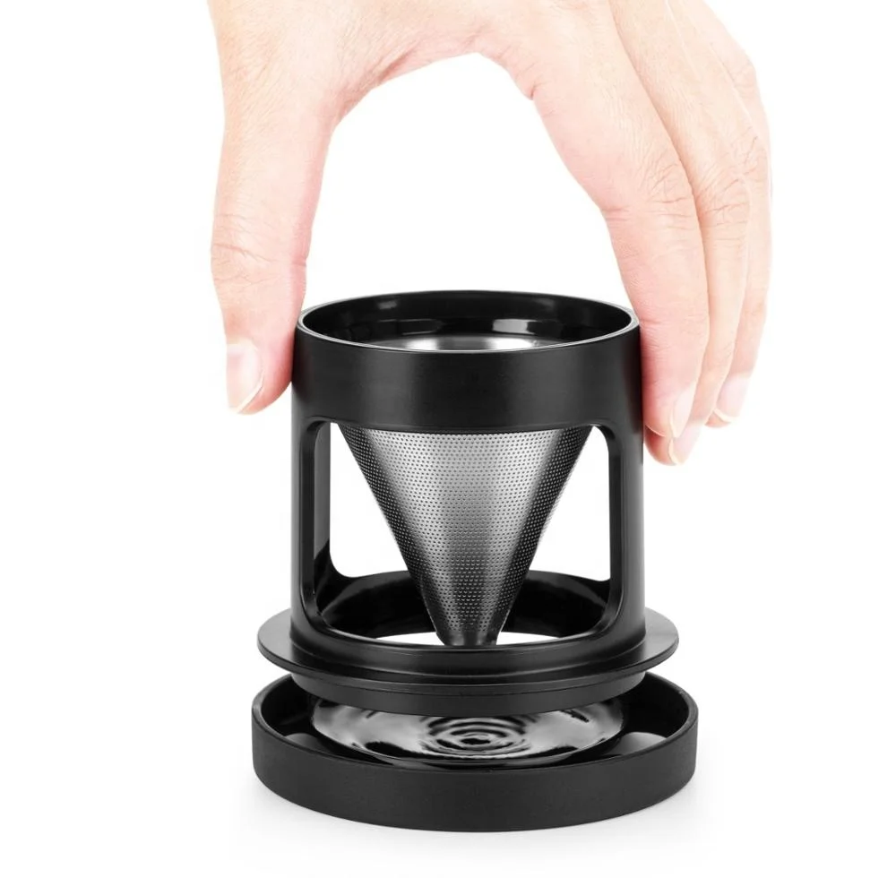 Hot sell Pour Over Reusable Stainless Steel Coffee Filter Personal Dripper Coffee Mug With Removable Glass Cup Stand