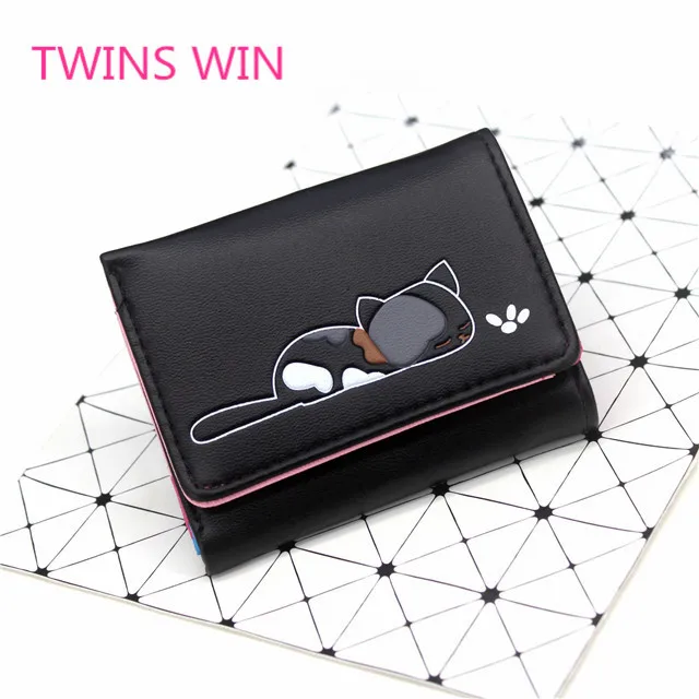 Yiwu market factory price top quality girls Short Cartoon cat design unique colorful leather elegance wallets wholesale 115
