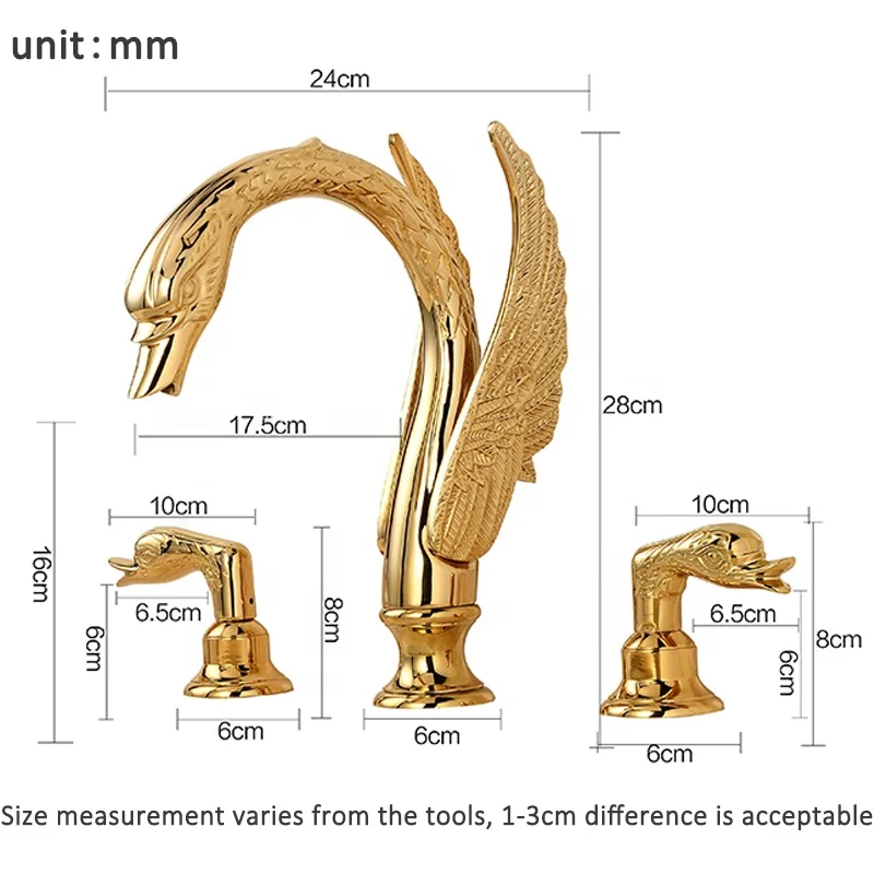 
2019 New Arrivals Luxury Golden Swan Faucet Deck Mounted Dual Handles Hot Cold Water Mixer Tap washroom Basin Sink Faucet 