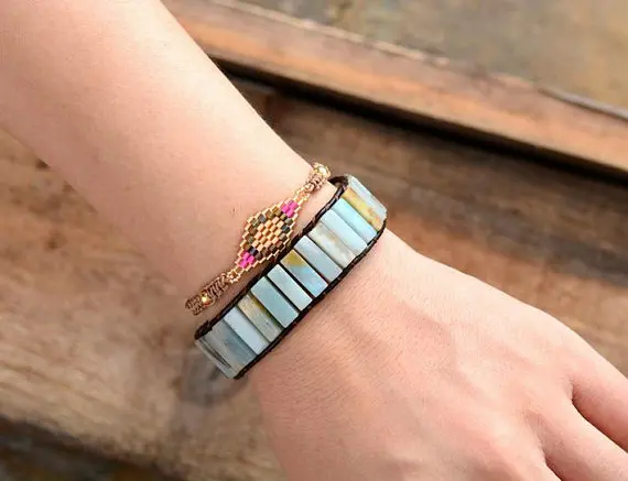 Fashion Amazon beads Bracelet Leather Wrap Bracelet Cuff Bracelet Jewelry