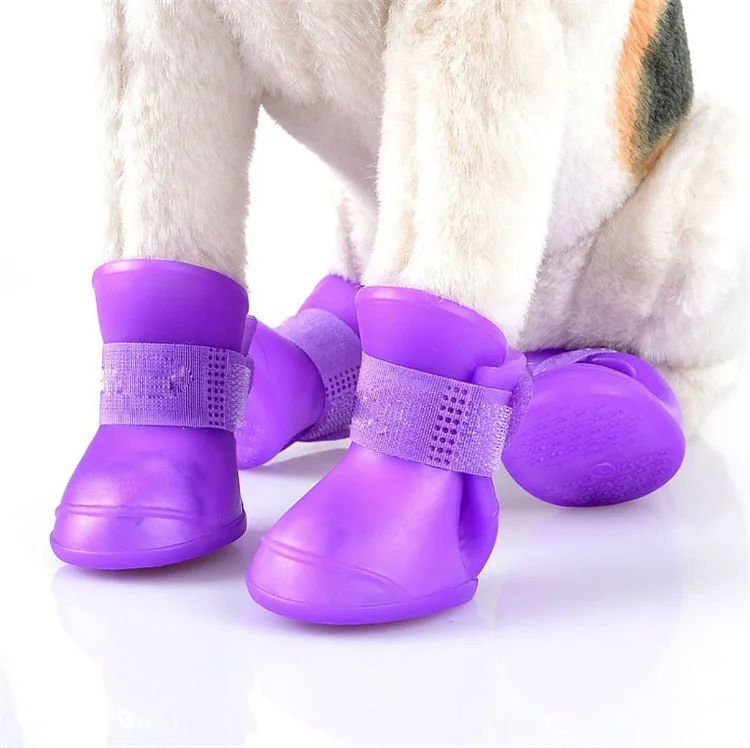4pcs/lot Portable Anti Slip Puppy Rubber Boots Waterproof Rain Pet Shoes for Dog