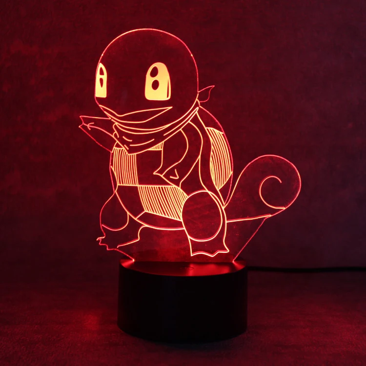 Pokemon Go Squirtle 3D Night Light 7 Color Change LED Desk Lamp Touch Button Room Decor