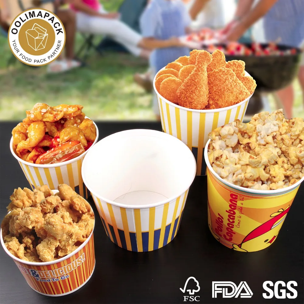 Disposable Paper Chicken Bucket Popcorn Nuggets Bucket with Lid Wholesale